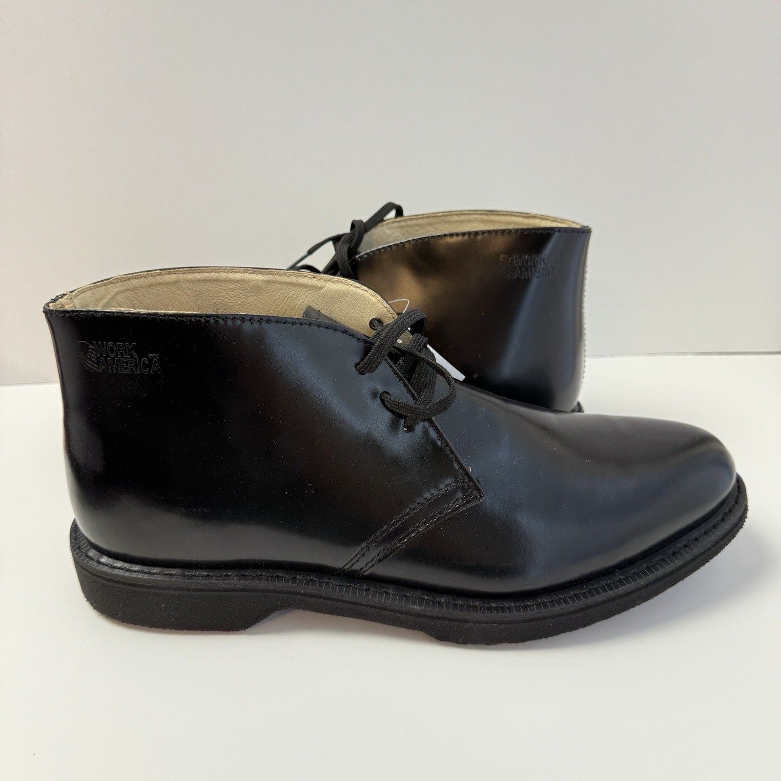 Work America Men's 13e Oil/Slip Resistant Chukka Work Boots Shiny Black Leather
